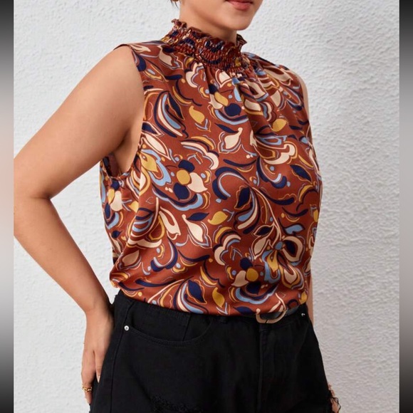 Plus Size Smocked Halter Neck Sleeveless Top Blouse Shirt - Picture 6 of 9